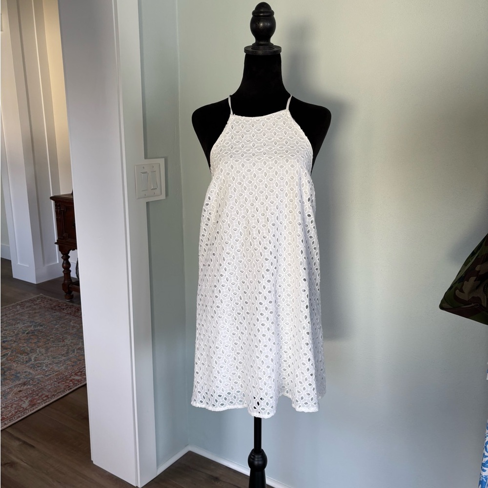 The Impeccable Pig white eyelet lace halter backless sundress flowing S